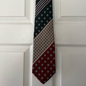 Vintage YSL Men's Geometric Stripe Silk Tie - Black, Tan & Burgundy